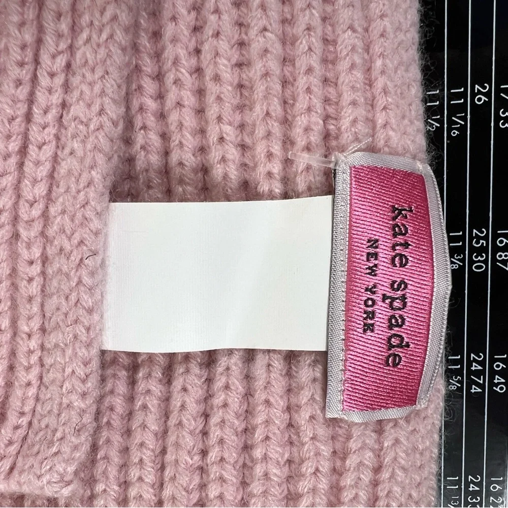 Kate Spade Pink Wool Blend Pocket Scarf Black Bow KS1002695